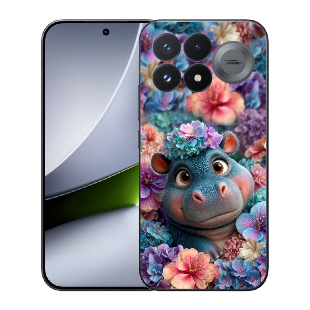 Gélový kryt mmCase na Xiaomi Poco F9 Pro 5G - hrošík v kvetoch
