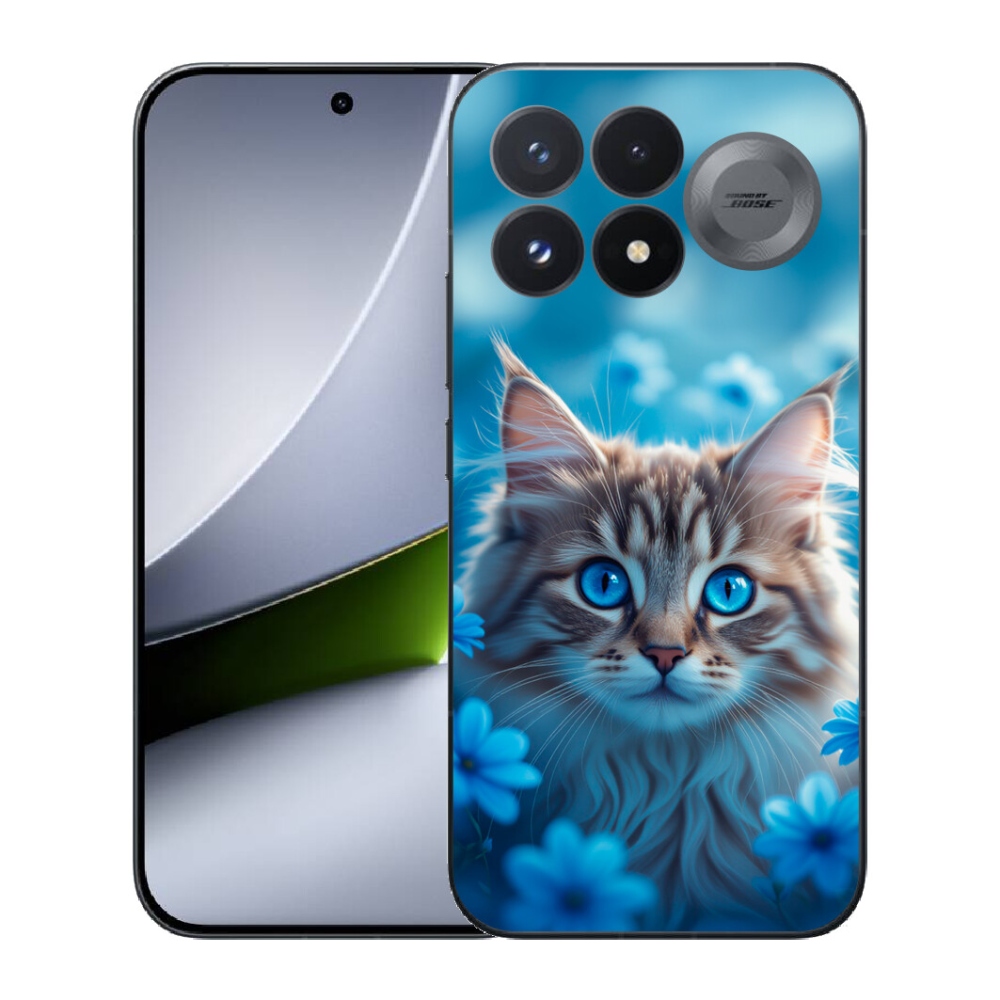 Gélový kryt mmCase na Xiaomi Poco F9 Pro 5G - mačiatko v modrých kvetoch