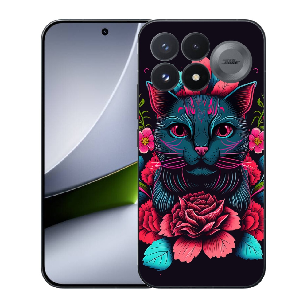 Gélový kryt mmCase na Xiaomi Poco F9 Pro 5G - kvety a mačka