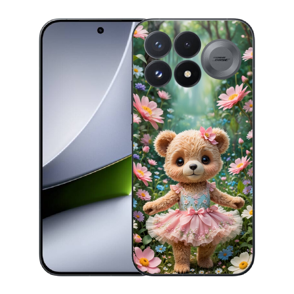 Gélový kryt mmCase na Xiaomi Poco F9 Pro 5G - roztomilý medvedík v kvetoch
