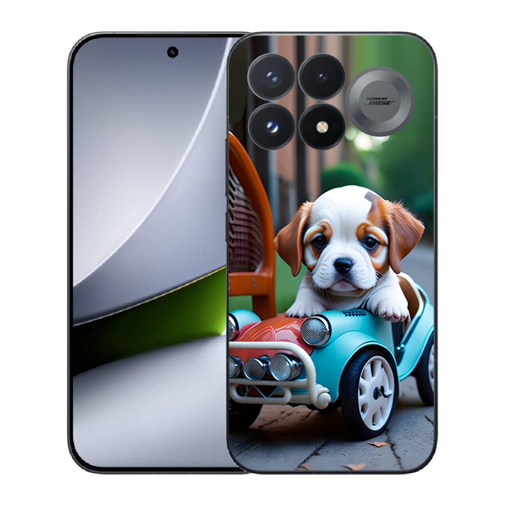 Gélový kryt mmCase na Xiaomi Poco F9 Pro 5G - šteňa v retro aute