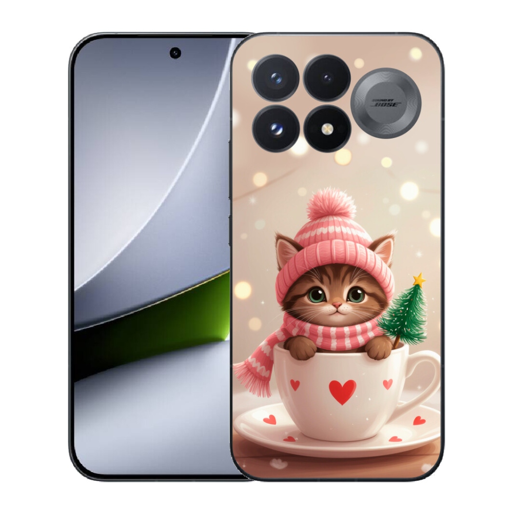 Gélový kryt mmCase na Xiaomi Poco F9 Pro 5G - vianočné mačiatko v hrnčeku