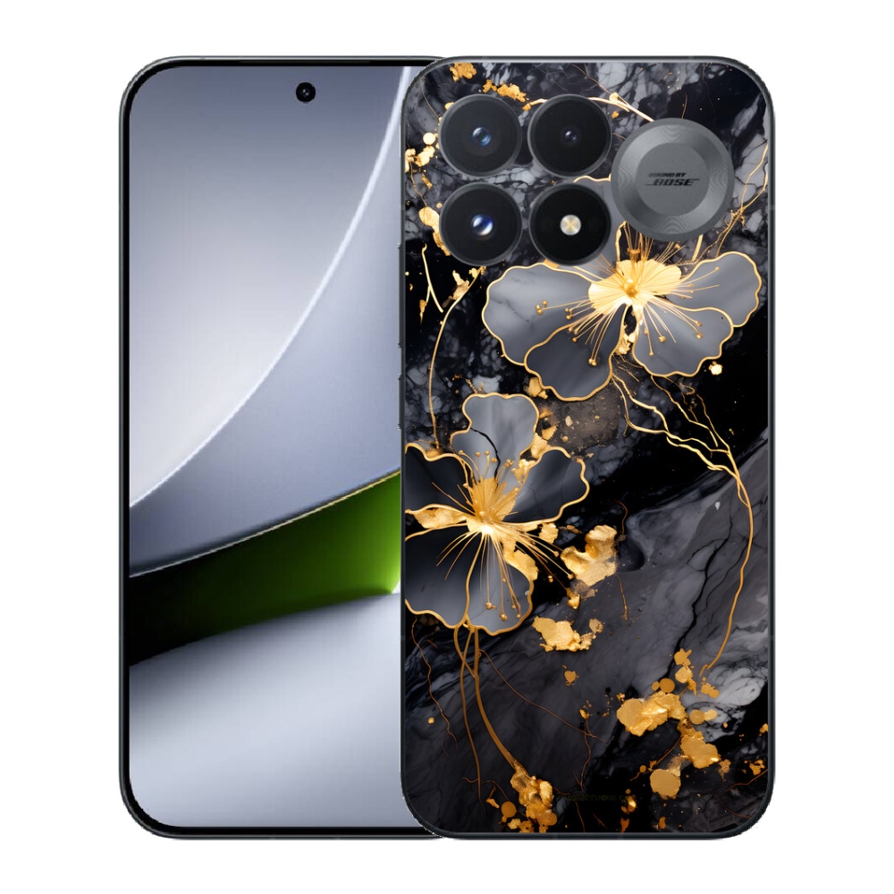 Gélový kryt mmCase na Xiaomi Poco F9 Pro 5G - zlaté kvety
