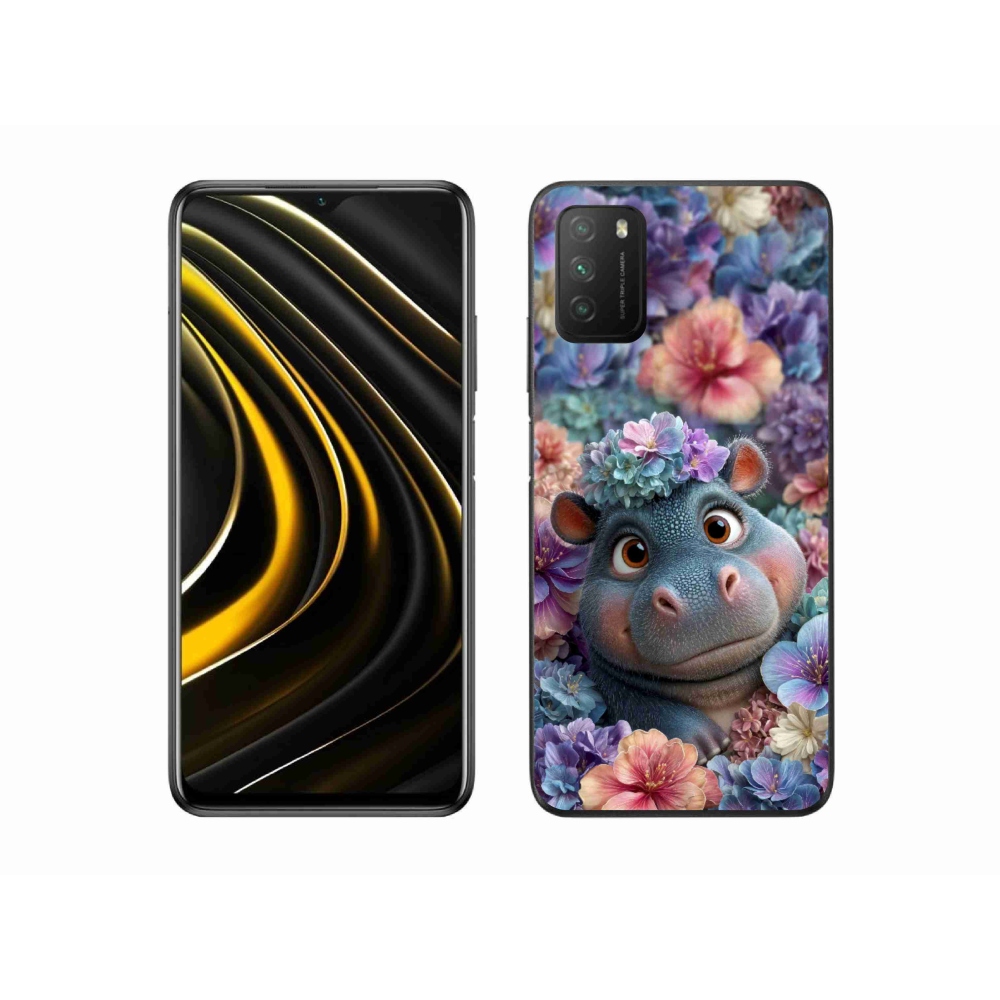 Gélový kryt mmCase na Xiaomi Poco M3 - hrošík v kvetoch