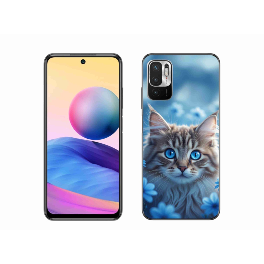 Gélový kryt mmCase na Xiaomi Poco M3 Pro - mačiatko v modrých kvetoch