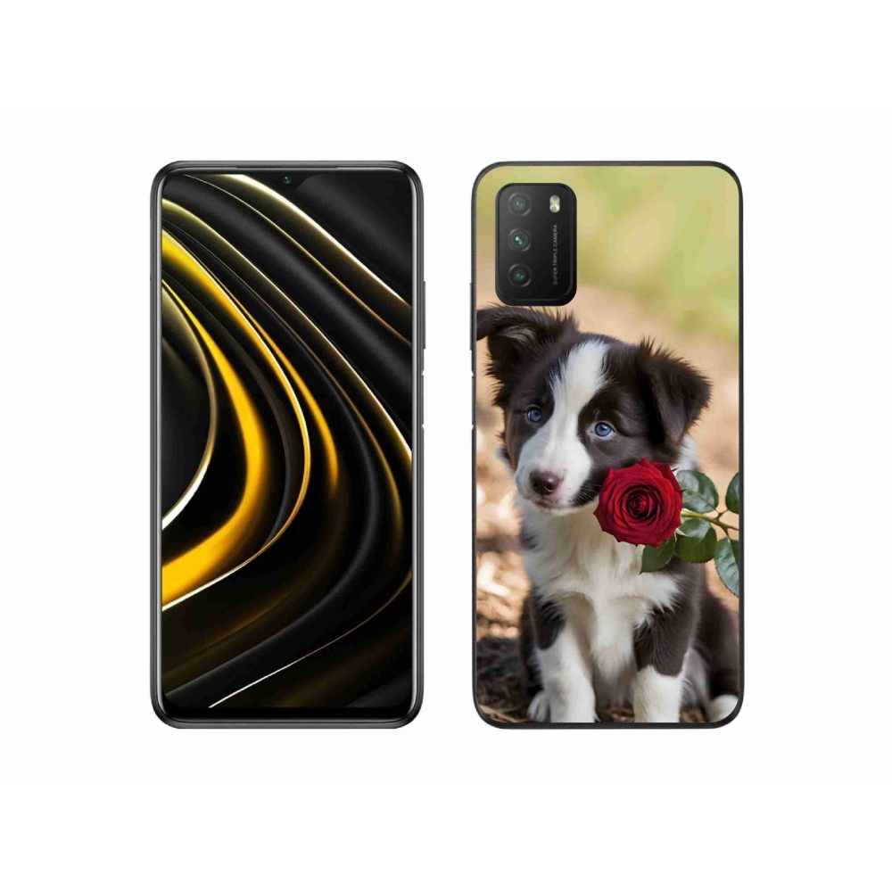 Gélový kryt mmCase na Xiaomi Poco M3 - roztomilá border kólia s ružou