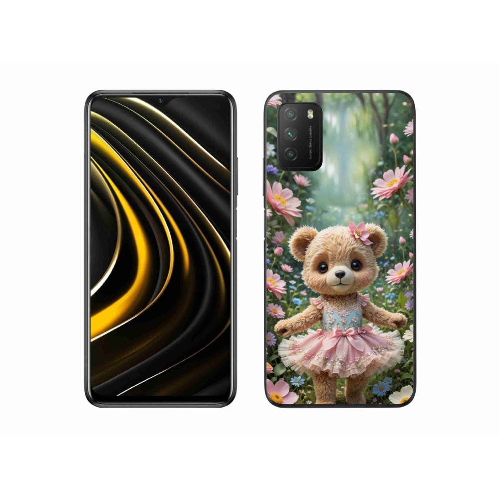 Gélový kryt mmCase na Xiaomi Poco M3 - roztomilý medvedík v kvetoch