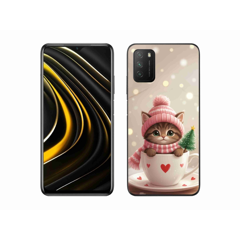 Gélový kryt mmCase na Xiaomi Poco M3 - vianočné mačiatko v hrnčeku