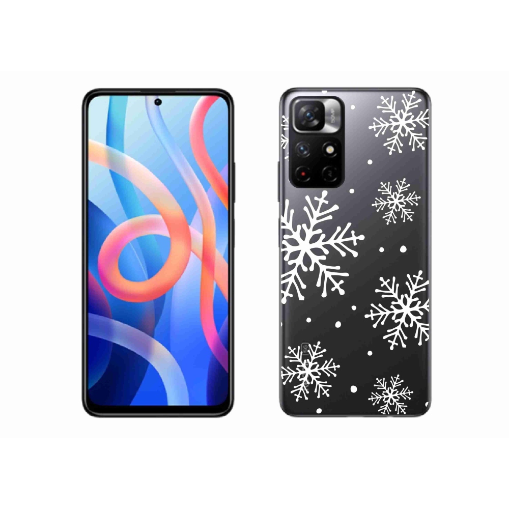 Gélový kryt mmCase na Xiaomi Poco M4 Pro 5G - biele vločky na priehľadnom pozadí