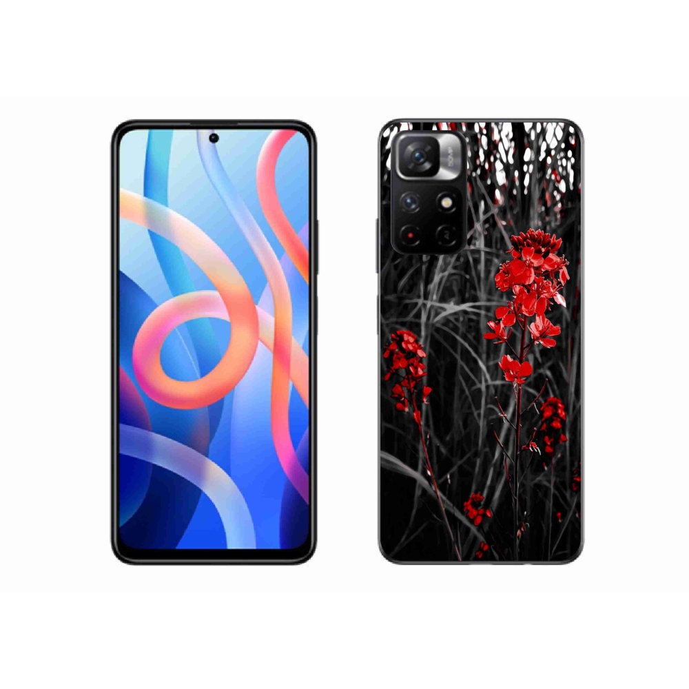 Gélový kryt mmCase na Xiaomi Poco M4 Pro 5G - červená rastlina