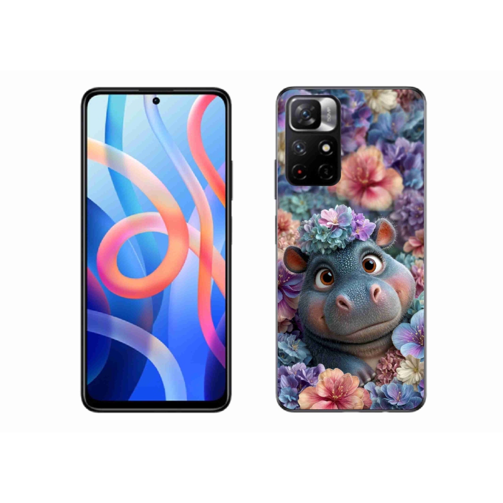 Gélový kryt mmCase na Xiaomi Poco M4 Pro 5G - hrošík v kvetoch