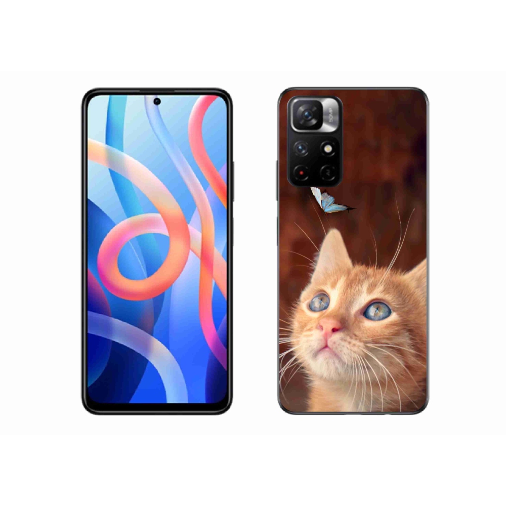 Gélový kryt mmCase na Xiaomi Poco M4 Pro 5G - motýľ a mačiatko