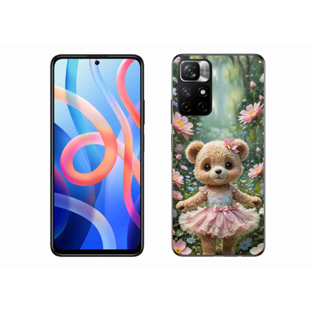 Gélový kryt mmCase na Xiaomi Poco M4 Pro 5G - roztomilý medvedík v kvetoch