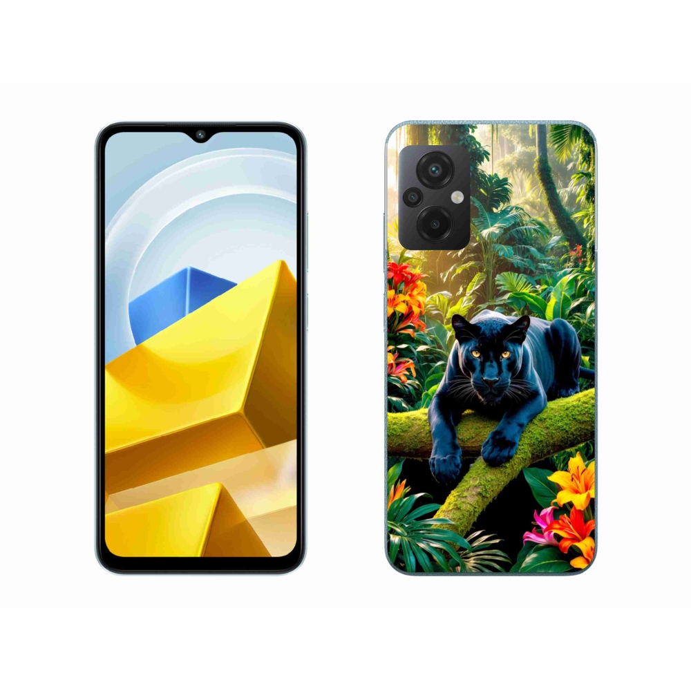 Gélový kryt mmCase na Xiaomi Poco M5 4G - čierny panter v džungli