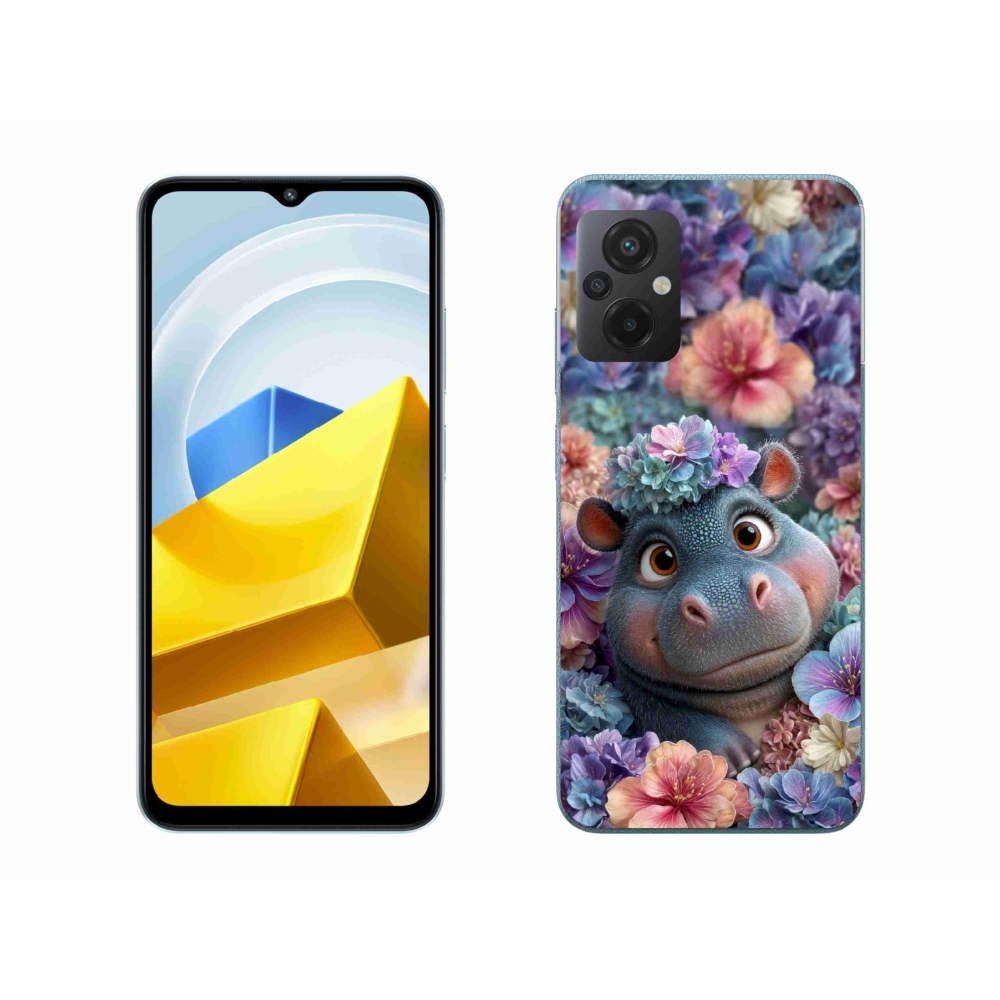 Gélový kryt mmCase na Xiaomi Poco M5 4G - hrošík v kvetoch