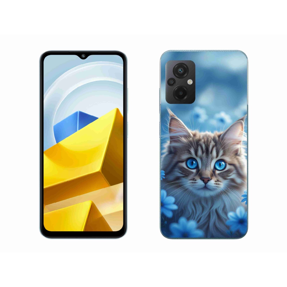 Gélový kryt mmCase na Xiaomi Poco M5 4G - mačiatko v modrých kvetoch