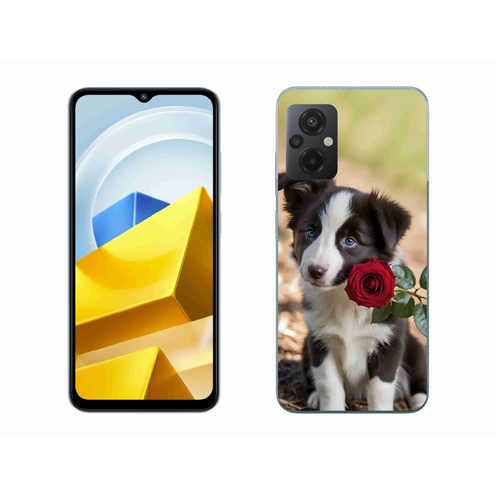 Gélový kryt mmCase na Xiaomi Poco M5 4G - roztomilá border kólia s ružou