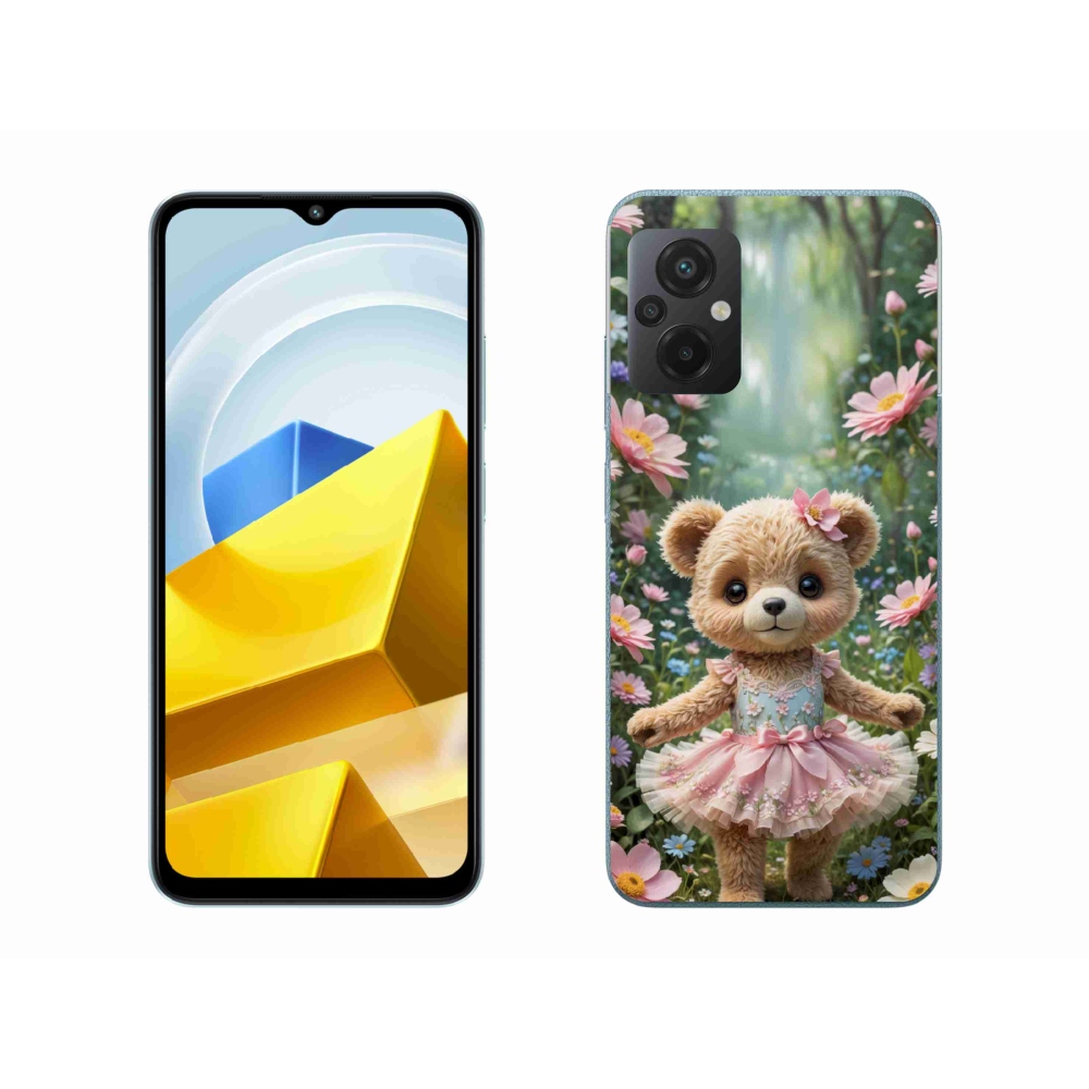 Gélový kryt mmCase na Xiaomi Poco M5 4G - roztomilý medvedík v kvetoch