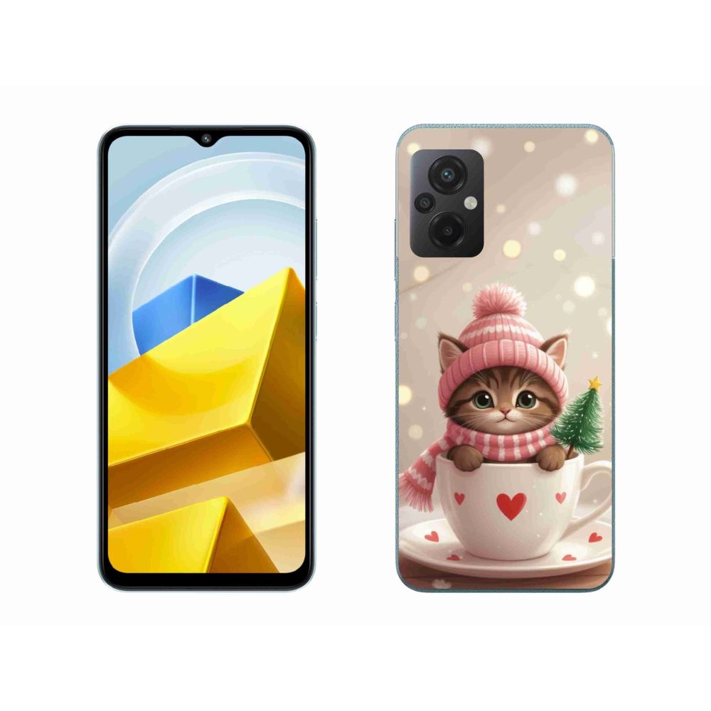 Gélový kryt mmCase na Xiaomi Poco M5 4G - vianočné mačiatko v hrnčeku