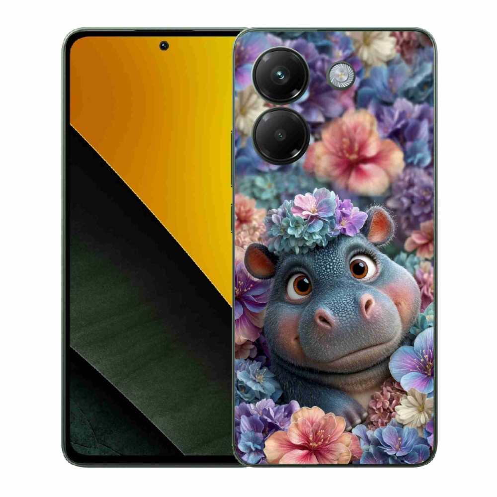 Gélový kryt mmCase na Xiaomi Poco M7 Pro 5G - hrošík v kvetoch