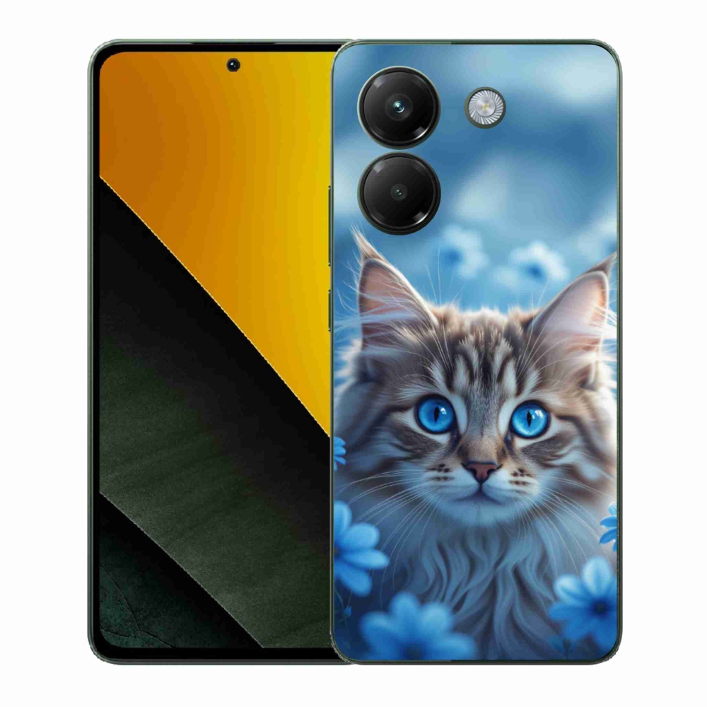 Gélový kryt mmCase na Xiaomi Poco M7 Pro 5G - mačiatko v modrých kvetoch