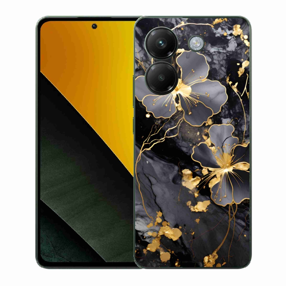 Gélový kryt mmCase na Xiaomi Poco M7 Pro - zlaté kvety