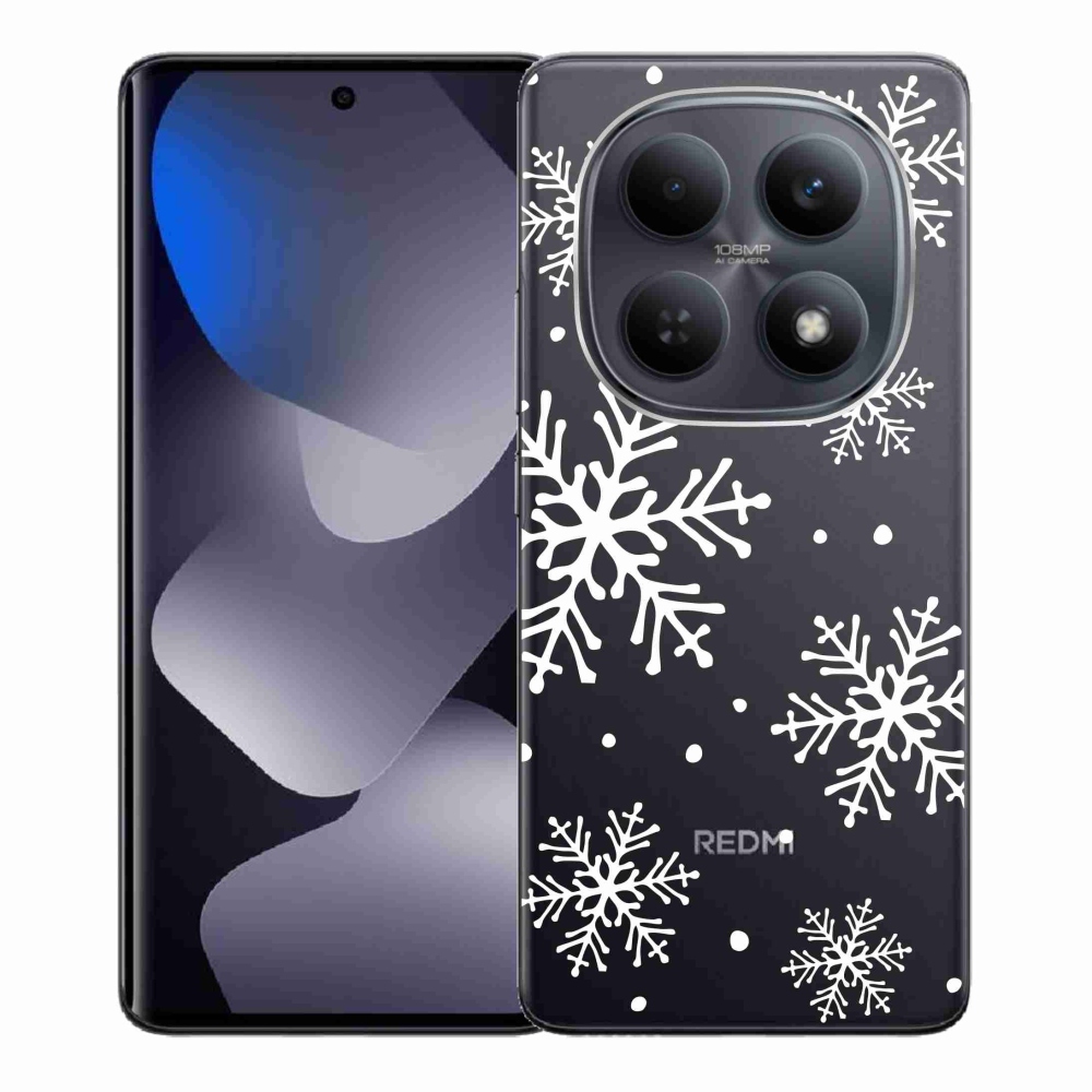Gélový kryt mmCase na Xiaomi Poco M8 5G/Redmi Note 15 5G/4G - biele vločky na priehľadnom pozadí