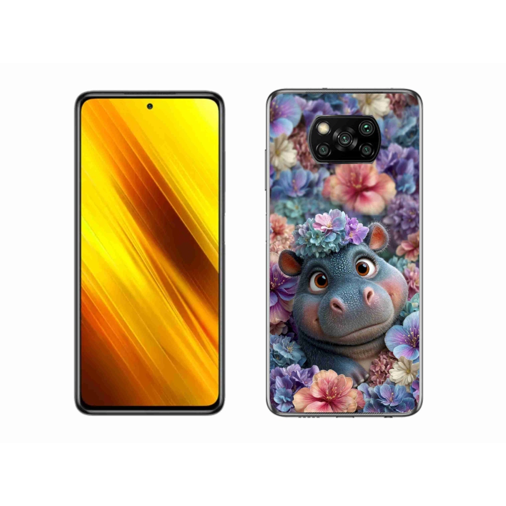 Gélový kryt mmCase na Xiaomi Poco X3 Pro - hrošík v kvetoch