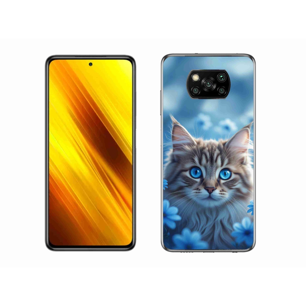 Gélový kryt mmCase na Xiaomi Poco X3 Pro - mačiatko v modrých kvetoch