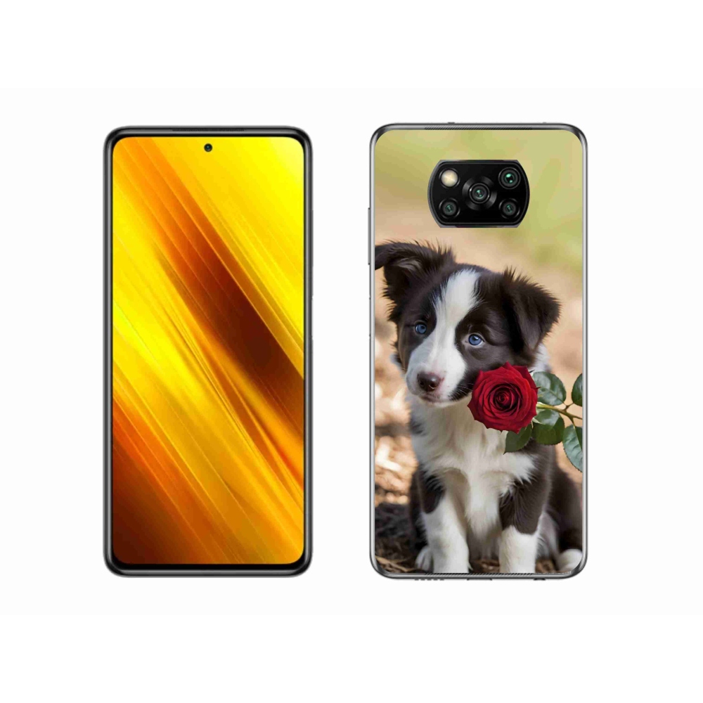 Gélový kryt mmCase na Xiaomi Poco X3 - roztomilá border kólia s ružou
