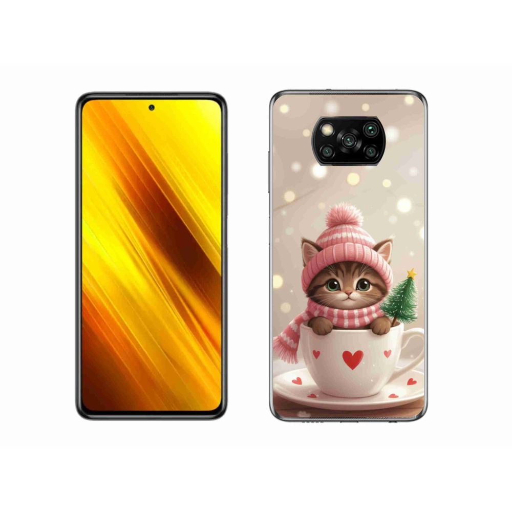 Gélový kryt mmCase na Xiaomi Poco X3 - vianočné mačiatko v hrnčeku