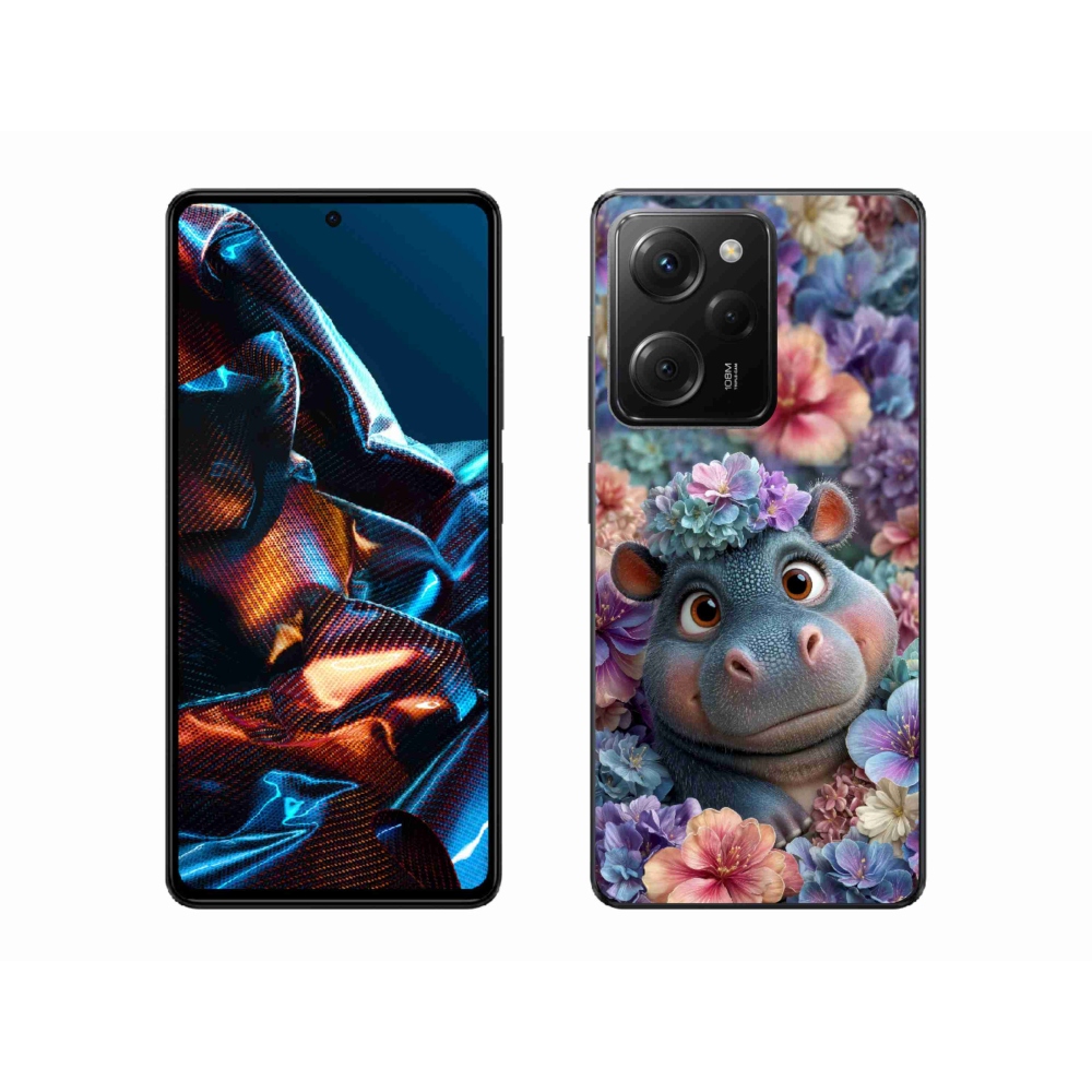Gélový kryt mmCase na Xiaomi Poco X5 Pro - hrošík v kvetoch
