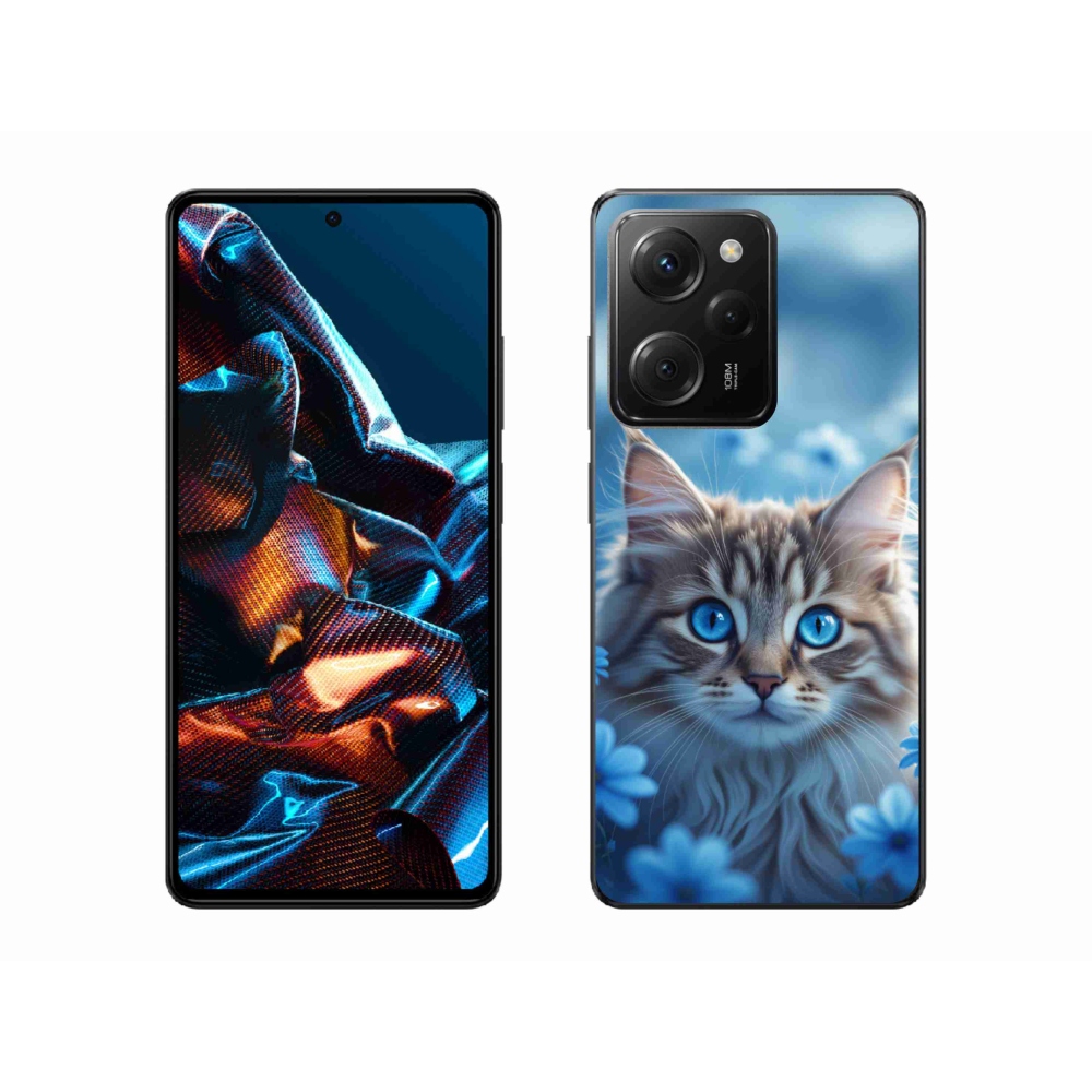 Gélový kryt mmCase na Xiaomi Poco X5 Pro - mačiatko v modrých kvetoch