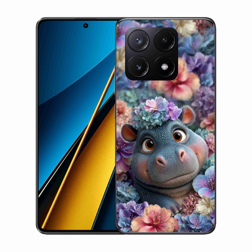 Gélový kryt mmCase na Xiaomi Poco X6 Pro 5G - hrošík v kvetoch