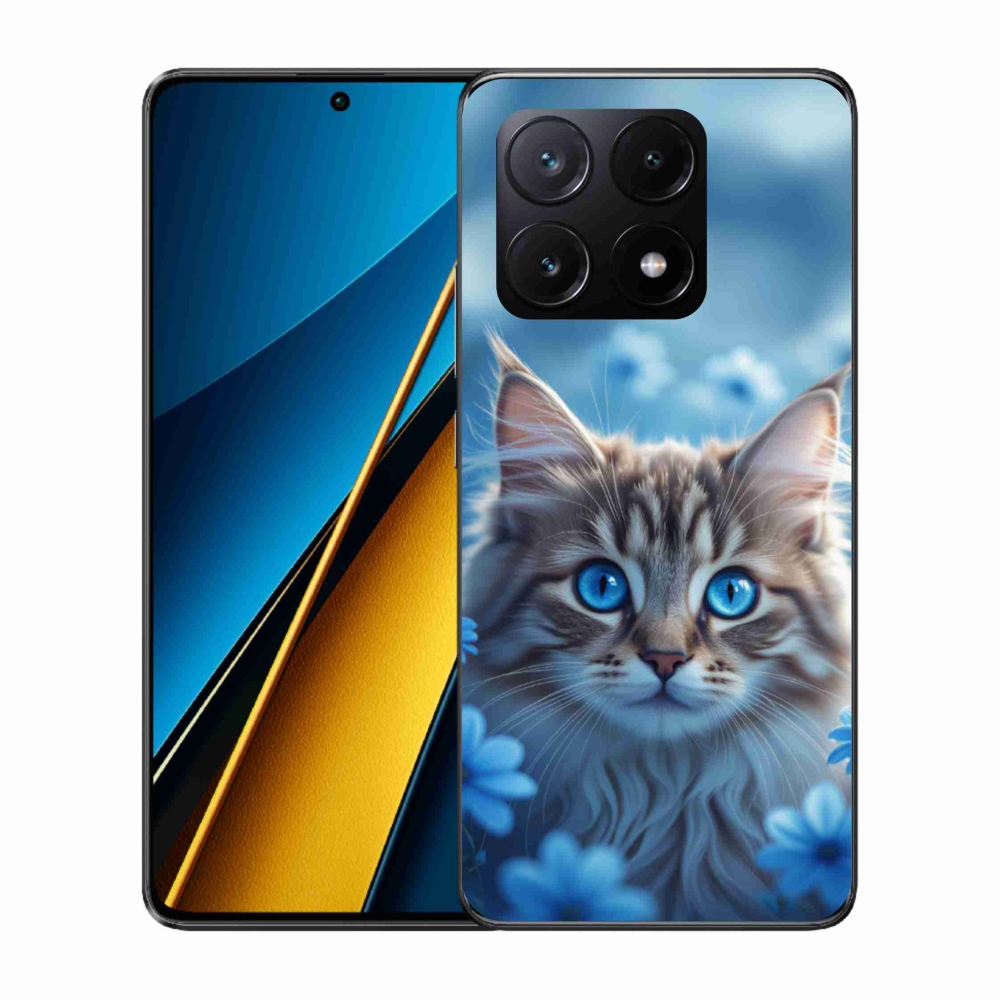 Gélový kryt mmCase na Xiaomi Poco X6 Pro 5G - mačiatko v modrých kvetoch