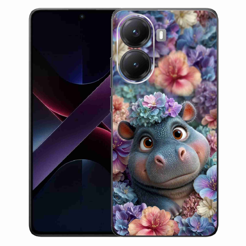 Gélový kryt mmCase na Xiaomi Poco X7 Pro 5G - hrošík v kvetoch