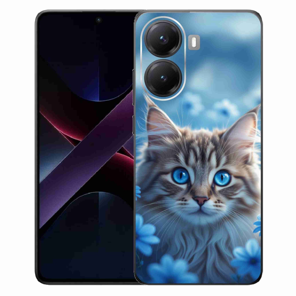 Gélový kryt mmCase na Xiaomi Poco X7 Pro 5G - mačiatko v modrých kvetoch