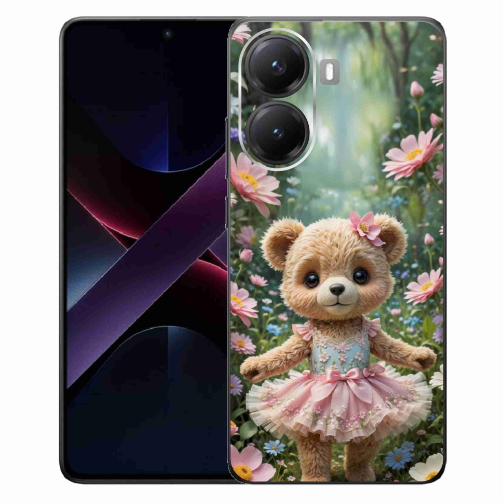 Gélový kryt mmCase na Xiaomi Poco X7 Pro 5G - roztomilý medvedík v kvetoch
