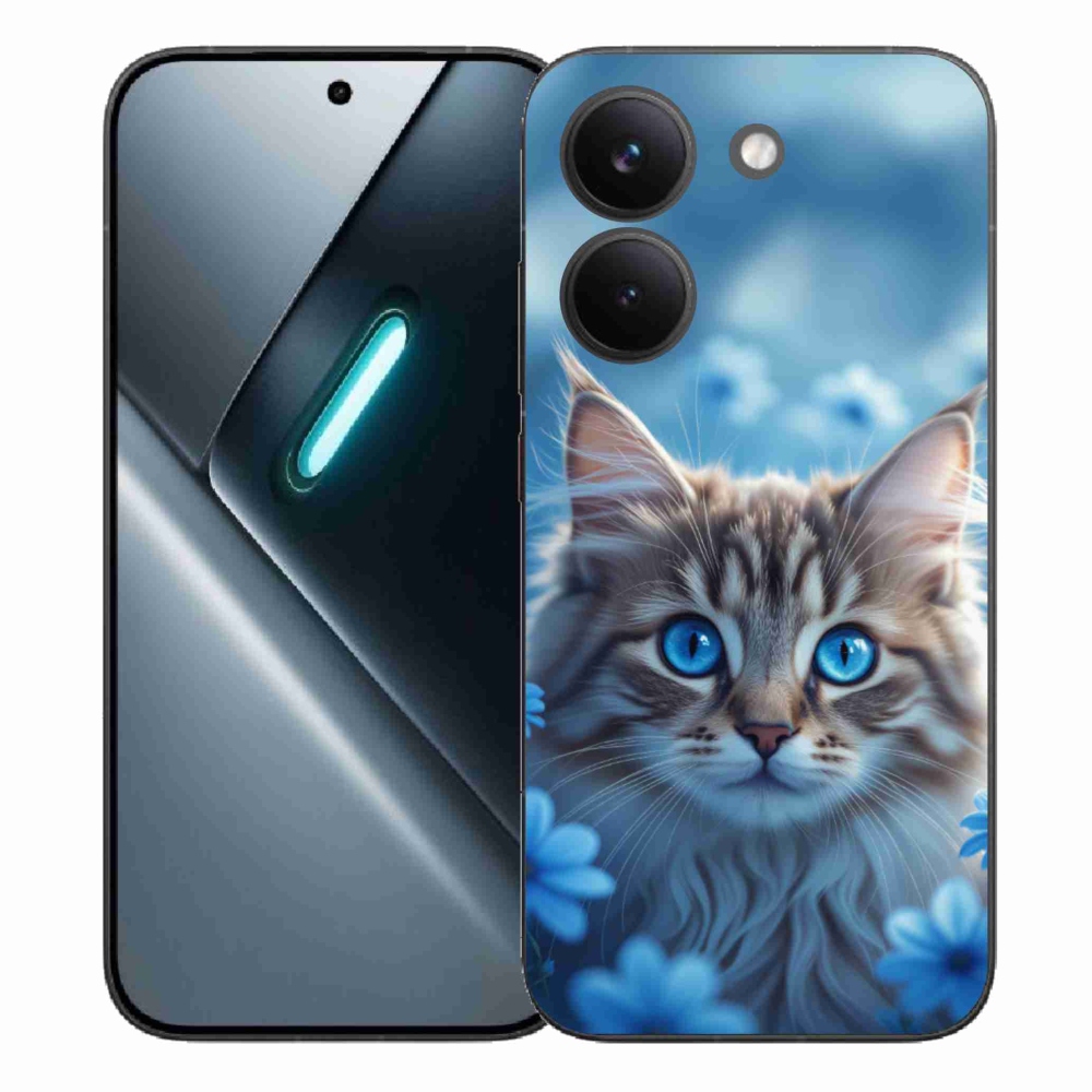 Gélový kryt mmCase na Xiaomi Poco X8 Pro - mačiatko v modrých kvetoch
