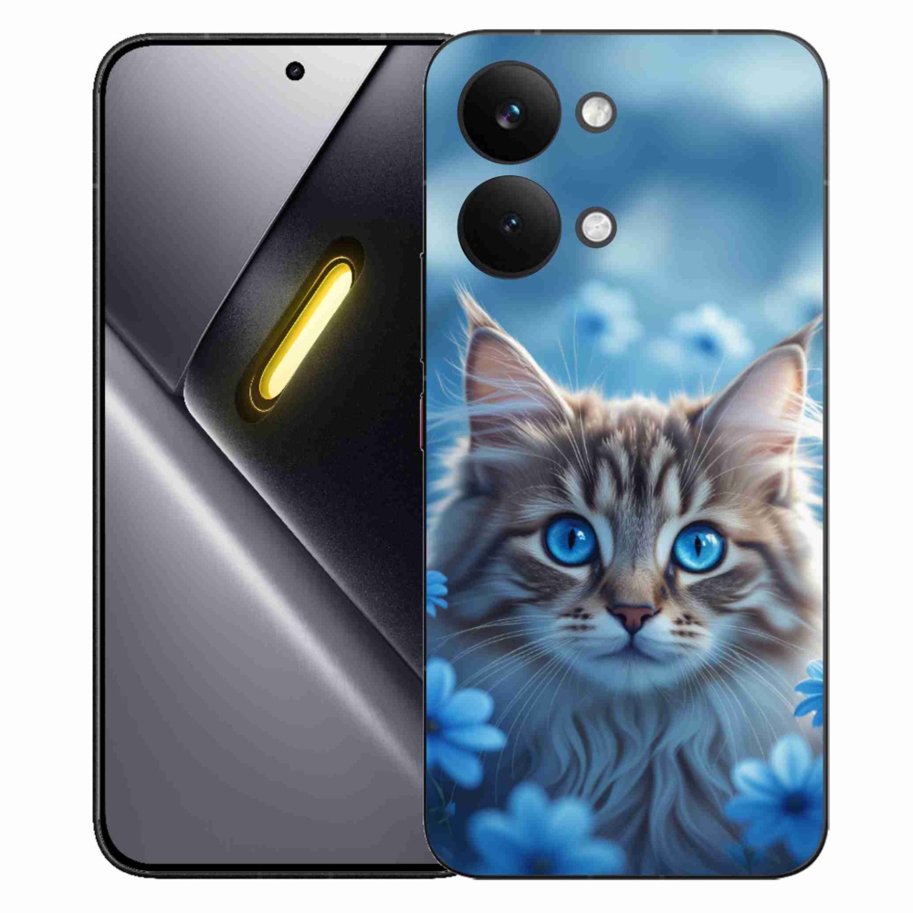 Gélový kryt mmCase na Xiaomi Poco X8 Pro Max - mačiatko v modrých kvetoch