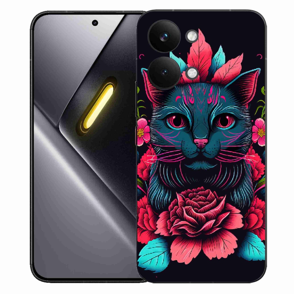 Gélový kryt mmCase na Xiaomi Poco X8 Pro Max - kvety a mačka