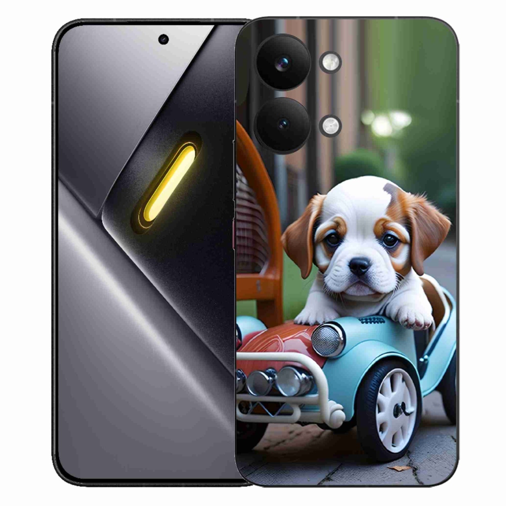 Gélový kryt mmCase na Xiaomi Poco X8 Pro Max - šteňa v retro aute