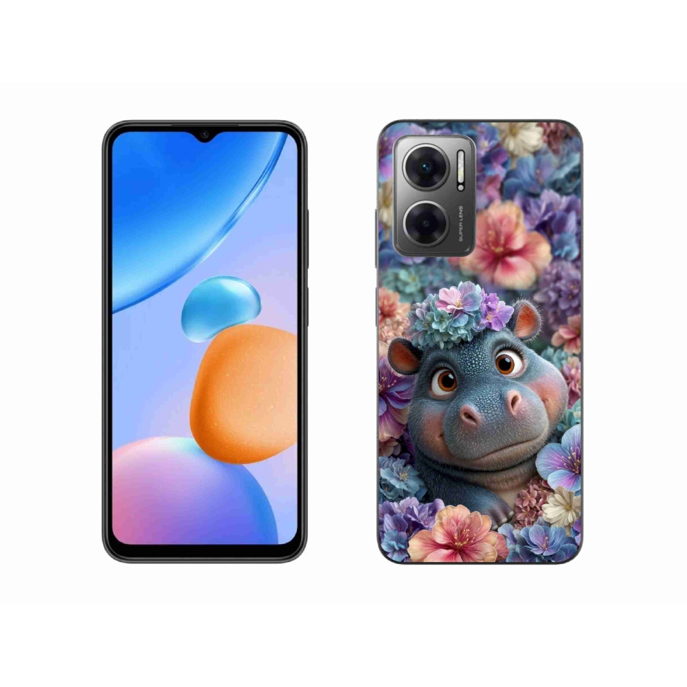 Gélový kryt mmCase na Xiaomi Redmi 10 5G - hrošík v kvetoch