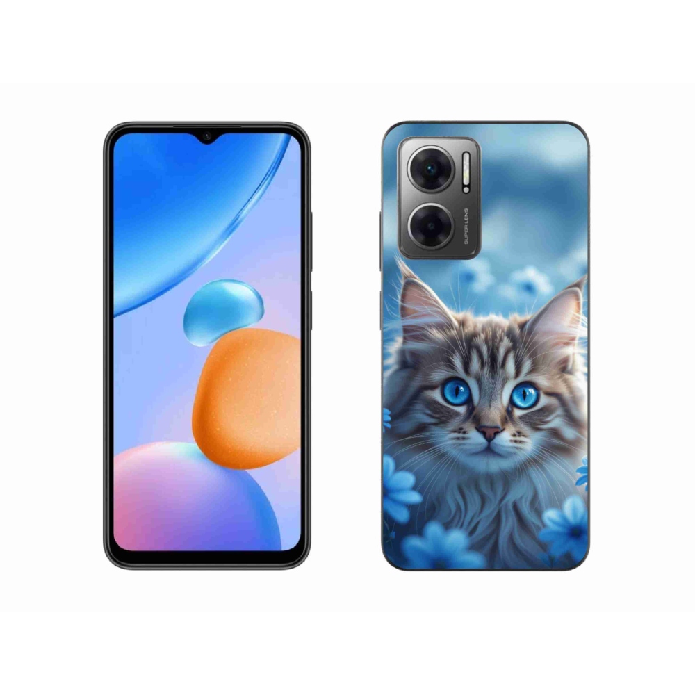 Gélový kryt mmCase na Xiaomi Redmi 10 5G - mačiatko v modrých kvetoch