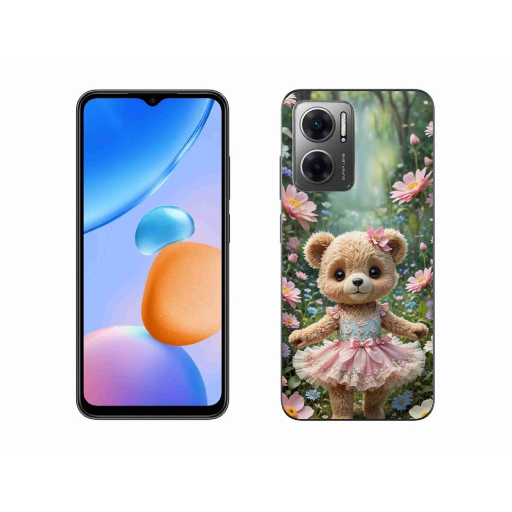 Gélový kryt mmCase na Xiaomi Redmi 10 5G - roztomilý medvedík v kvetoch