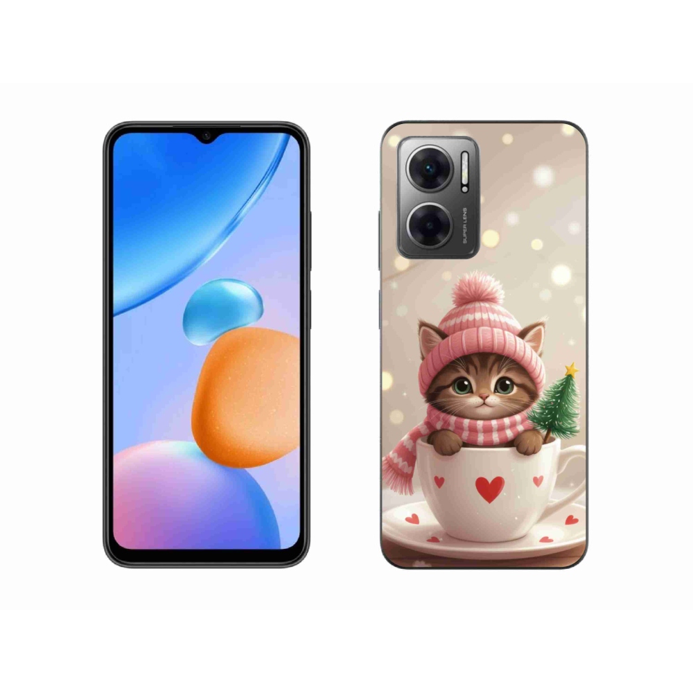 Gélový kryt mmCase na Xiaomi Redmi 10 5G - vianočné mačiatko v hrnčeku
