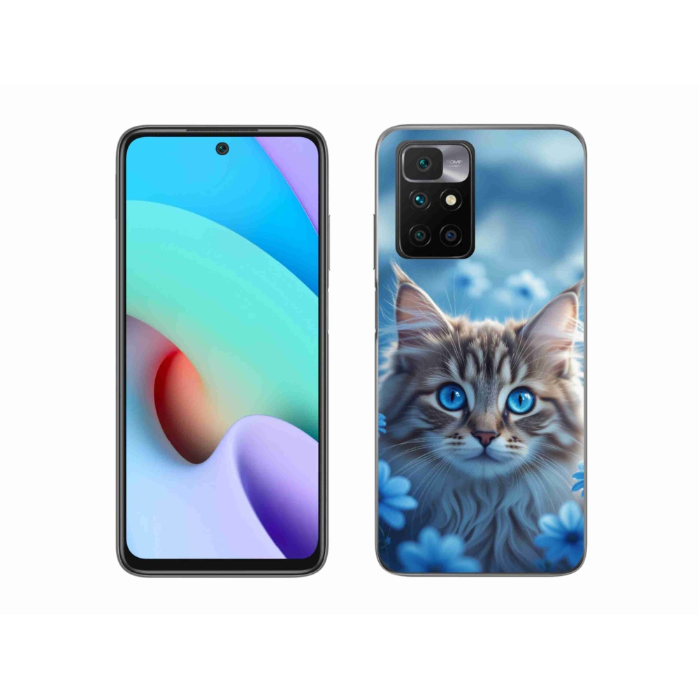 Gélový kryt mmCase na Xiaomi Redmi 10/Redmi 10 (2022) - mačiatko v modrých kvetoch