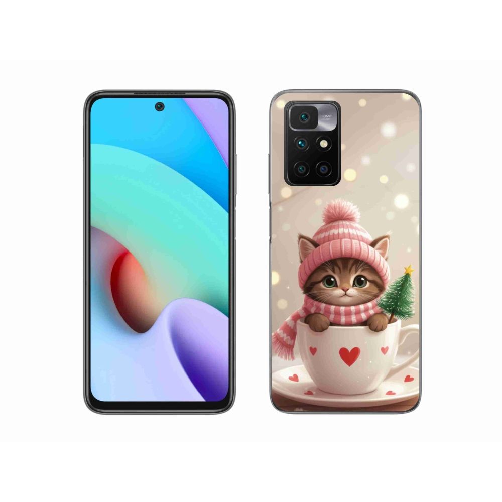 Gélový kryt mmCase na Xiaomi Redmi 10/Redmi 10 (2022) - vianočné mačiatko v hrnčeku