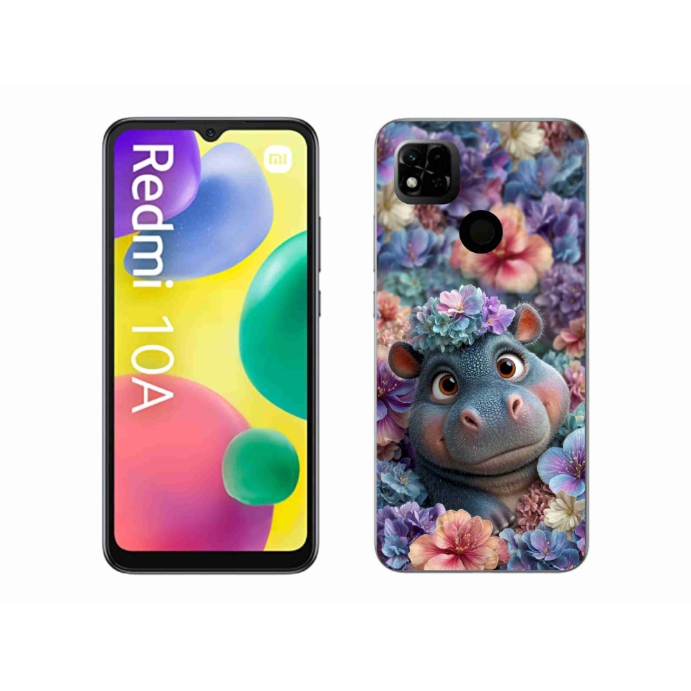 Gélový kryt mmCase na Xiaomi Redmi 10A - hrošík v kvetoch
