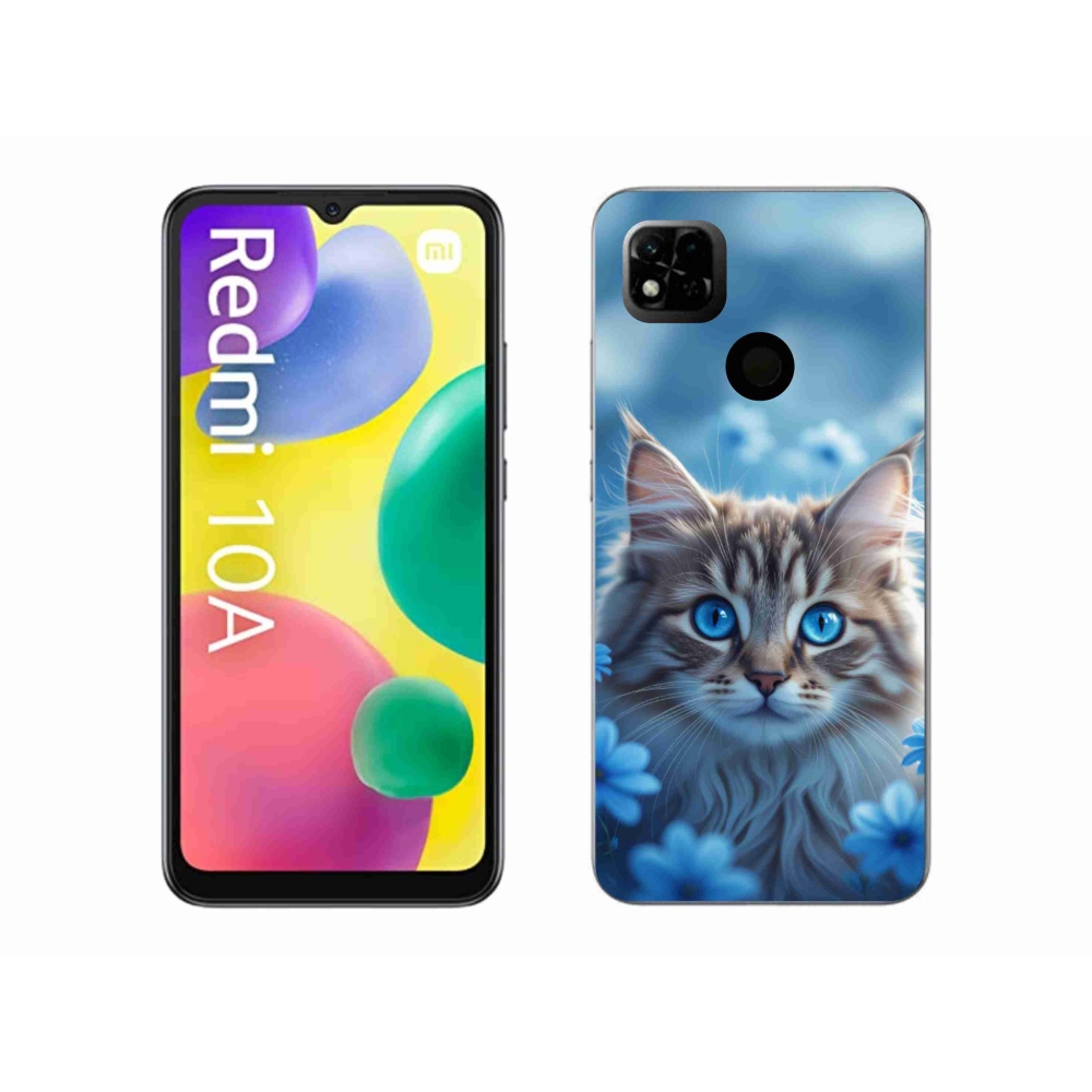 Gélový kryt mmCase na Xiaomi Redmi 10A - mačiatko v modrých kvetoch